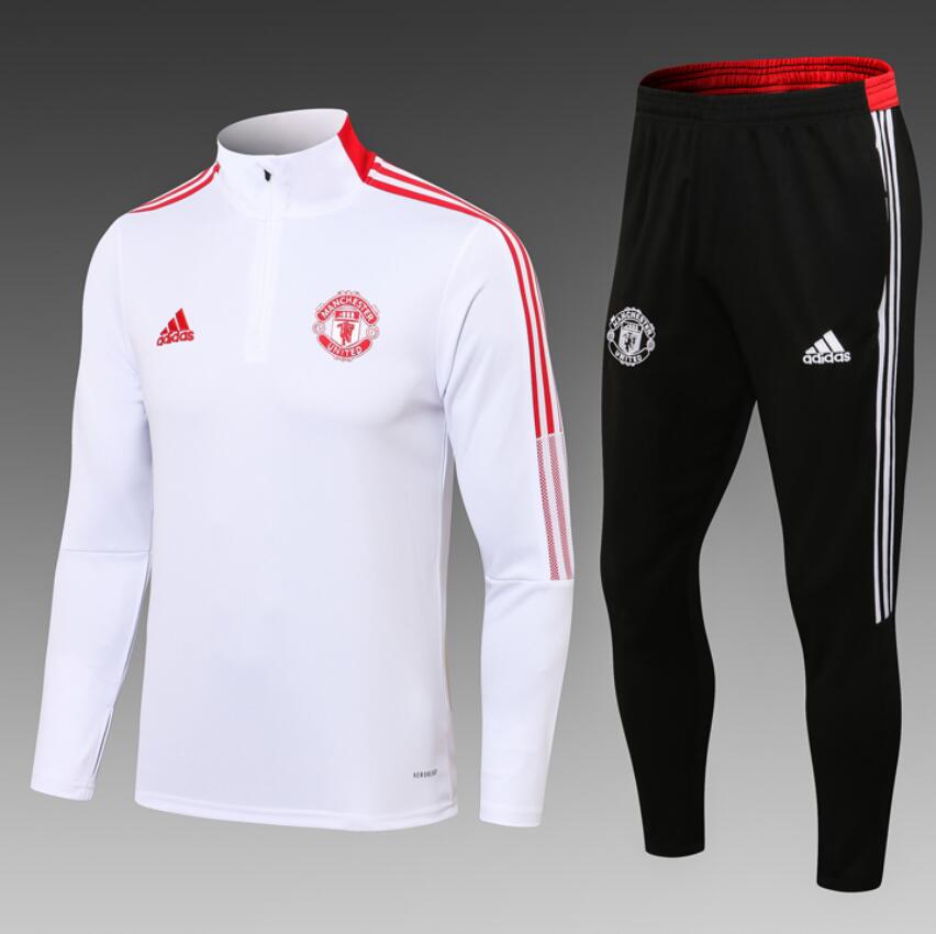 2021/22 Manchester United White Red Training Kits Sweatshirt with Pants